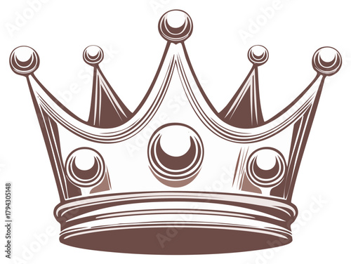 Detailed brown crown with pointed tops royal authority and leadership decoration ornament isolated graphic design for print or digital media