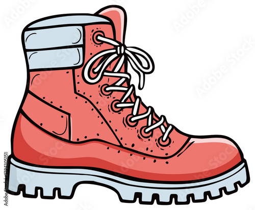 One Cartoon Style Hiking Boot Illustration in Salmon Color Perfect for Outdoors