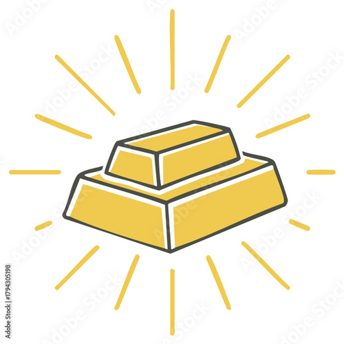 Stack of two shining golden bars with radiating lines suggesting wealth and success