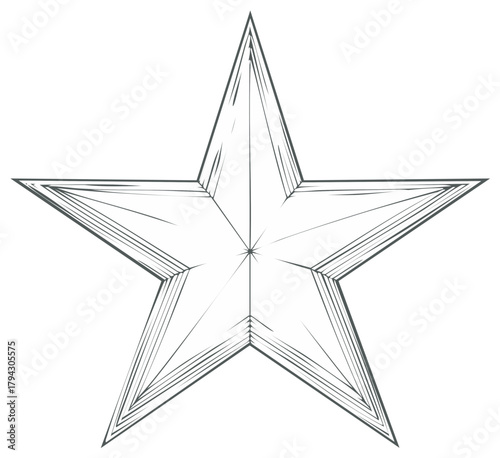 Stylized five-pointed star drawing with geometric lines and shading