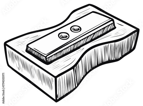 Hand drawn wooden pencil sharpener illustration with classic design for school and office supplies