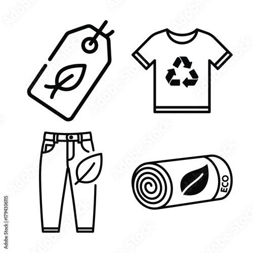 Sustainable fashion icons set for ecofriendly apparel
