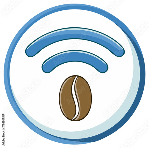 Internet Access with Coffee Bean Icon, Hotspot for Beverages, Blue Wireless Network Sign
