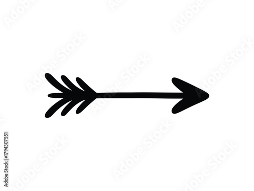 A classic black arrow, pointing right, perfect for directional signage, wayfinding systems, or adding a clear visual cue to designs