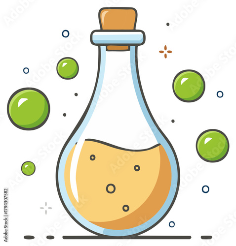 Magical Brew: Potion Bottle with Cork, Bubbles, and Mysterious Liquid Inside