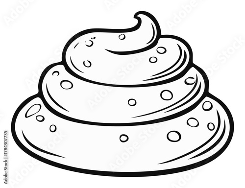 Stylized Three Layer Pile with Topped Swirl and Dot Pattern in Outline Black and White