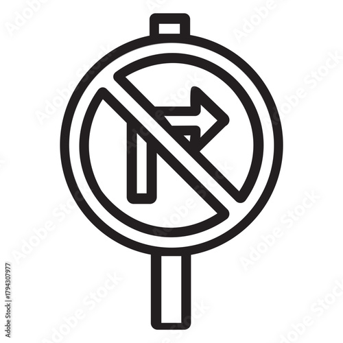 No Right Turn Sign Icon Vector Illustration With Line