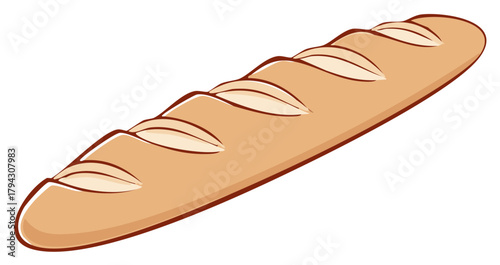 Cartoon Baguette Bread Loaf with Scoring Slices