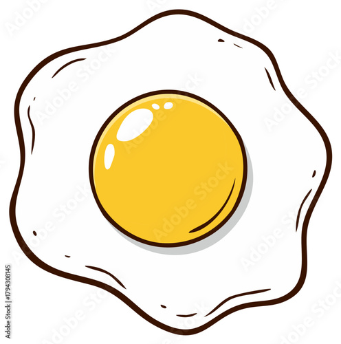 Cartoon Fried Egg with Yellow Yolk and White Border