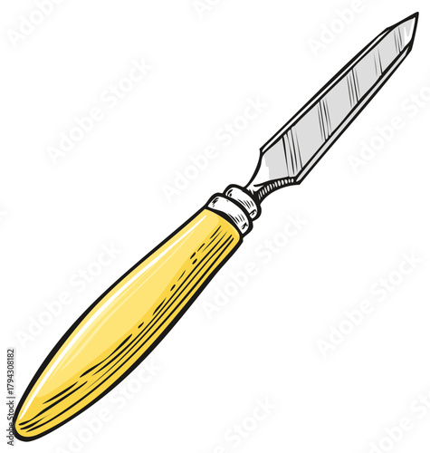 Chisel Tool with Yellow Handle for Woodworking or Sculpture Crafting