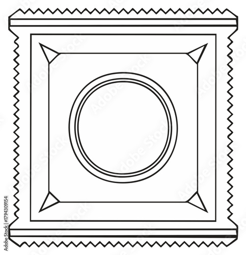 Condom package square illustration, safe sex, contraception outline