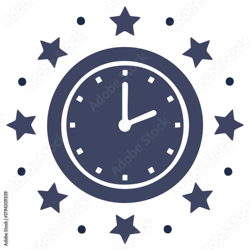 Clock with stars showing the time at 2 o'clock, perfect for new year celebration