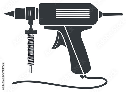 Isolated glue gun icon showing dispenser, trigger, and power cord for crafting