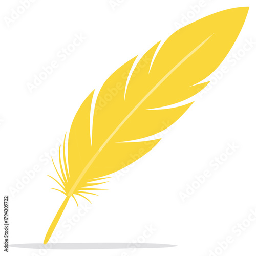 Yellow feather graphic illustration, quill pen, light bird feather