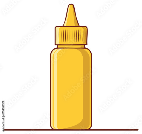 Yellow condiment squeeze bottle icon, dispensing container for sauces or food additives