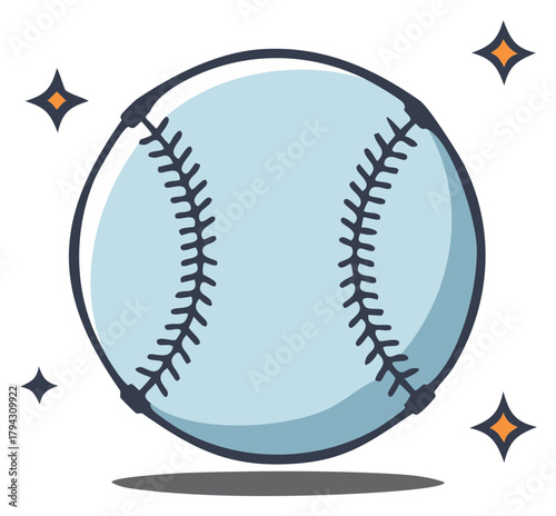 Cartoonish baseball with sparkling highlights and a stylized shadow