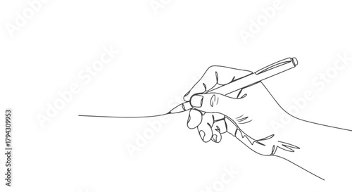 One Continuous Line Drawing of a Hand Holding a Pen, Illustrating the Art of Creation and Expression