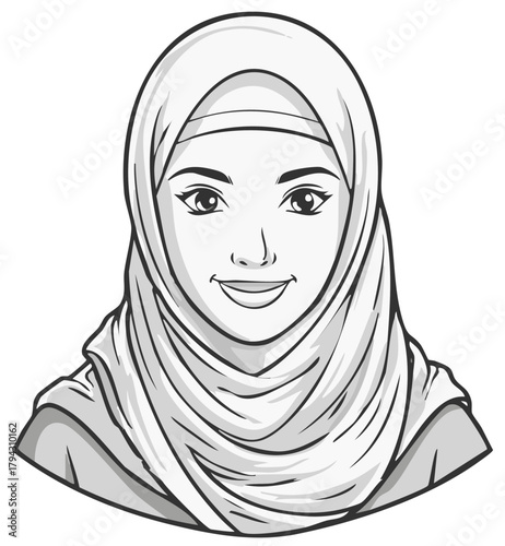 Smiling Muslim Woman Wearing a Hijab Headscarf and Traditional Attire