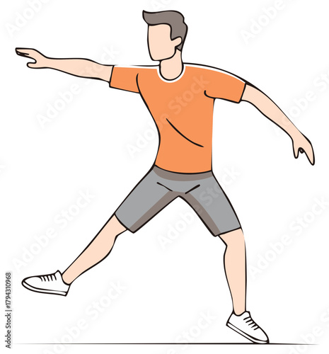 Stylized illustration of a man moving with raised arms and a dynamic pose