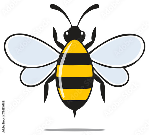Striking Honeybee Illustration: Cartoon Style Bee with Black and Yellow Stripes and Wings
