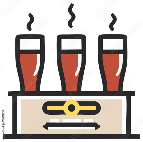 Stylized Illustration of Three Steaming Beer Glasses