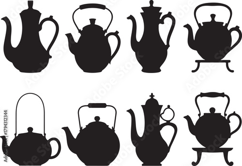 Collection of Teapots in Different Styles for Serving Hot Beverages and Adding Charm to Tableware and Kitchen Designs