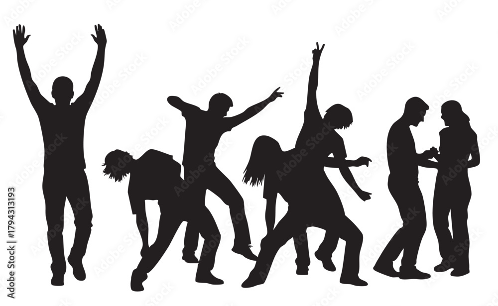 Obraz premium Happy New Year Party Silhouette Vector Illustration