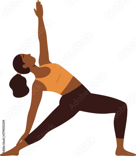 A woman in a yoga pose, stretching with one arm raised and experiencing relief from arthritis against a clean white background.