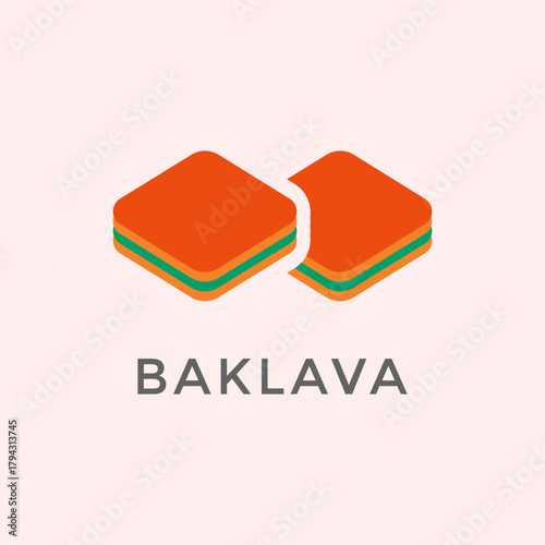 Two Isometric Baklava Pieces  Food Illustration Logo Concept