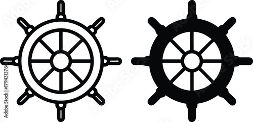 Sailing Navigation Boat Command Control Maritime Travel Ship Wheel Icon Vector Silhouette and Pictogram..eps