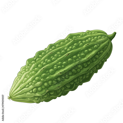 Detailed illustration depicting a bitter melon, revealing its textured skin