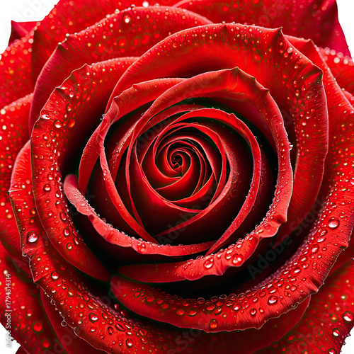 Close-up of a rose with red petals and water droplets on them