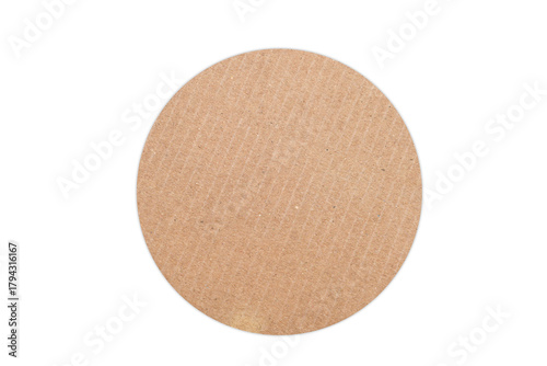 Round torn corrugated cardboard circle isolated on white background, textured kraft paper shape for crafts, labels, scrapbooking, packaging design, handmade projects