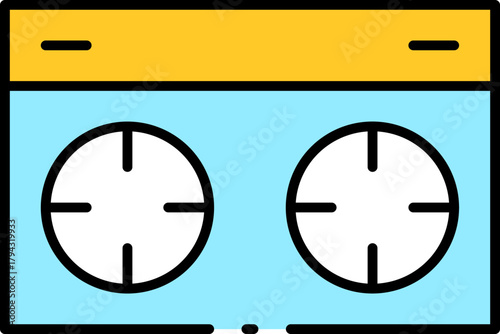 Vector graphic of two circular dials on a light blue panel with yellow accents