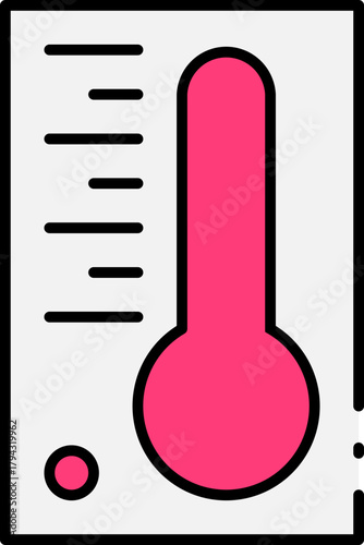 Vibrant Pink Thermometer Icon Displaying Measurement with Black Scale Outline