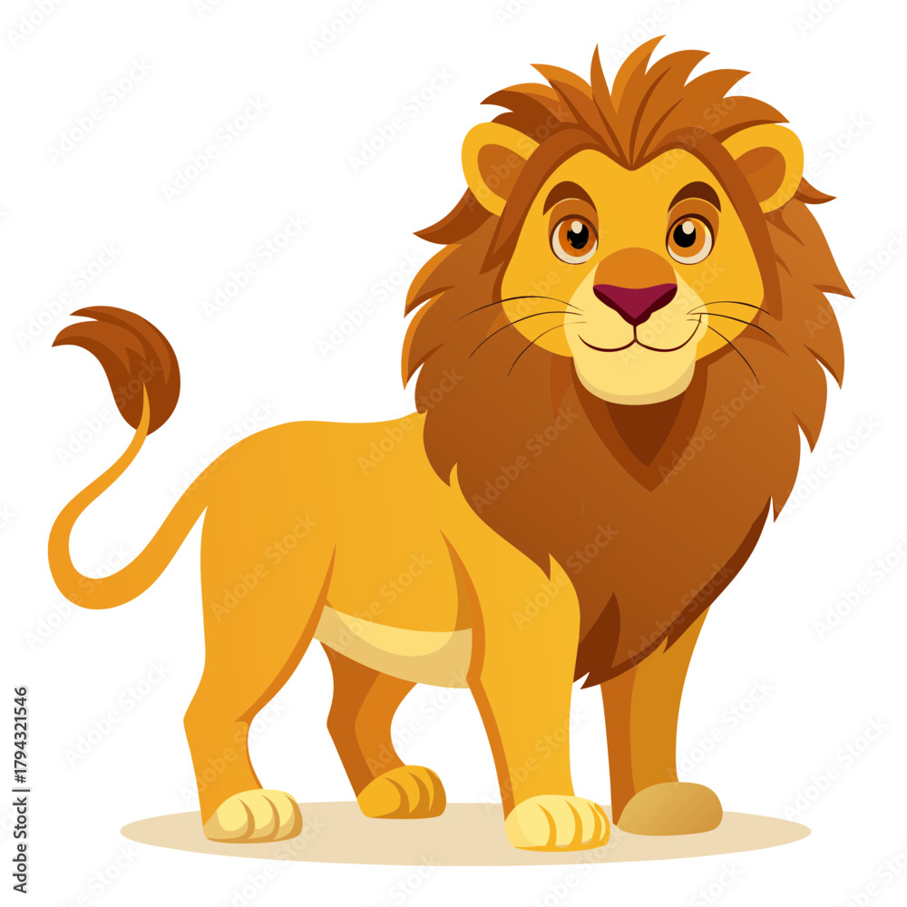 Obraz premium Cartoon illustration of a standing golden lion art on transparent background