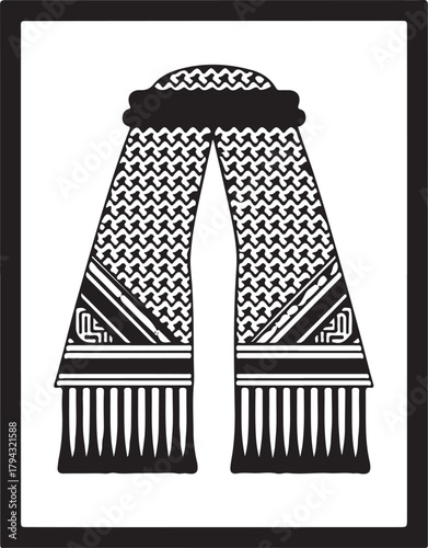 Black and white illustration of a keffiyeh scarf traditional headwear