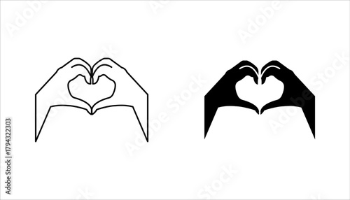 Hand Heart Gesture Love and Care icon set. vector illustration, pictogram isolated on white background. color editable