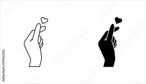 Korean Finger Heart Gesture K-Pop Love icon set. vector illustration, pictogram isolated on white background. color editable