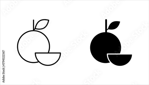Citrus Orange Fruit Whole and Slice Line Art icon set. vector illustration, pictogram isolated on white background. color editable