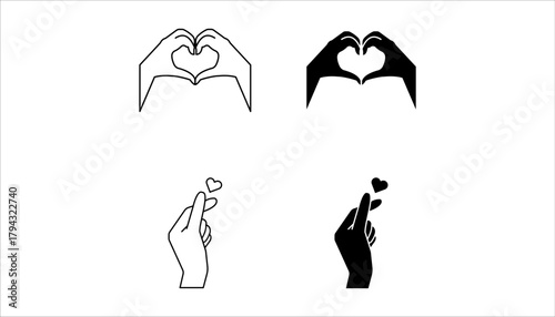 Korean Finger Heart Gesture K-Pop Love icon set. vector illustration, pictogram isolated on white background. color editable