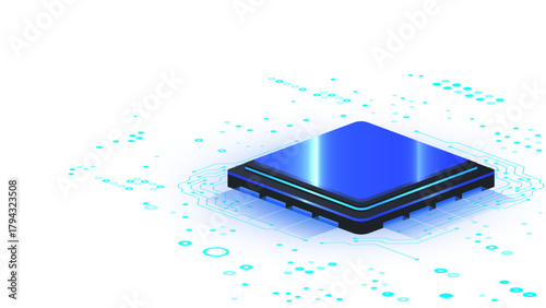 Artificial intelligence central ai chip processor isometric vector illustration. ai processor center technology. computer electronics and AI systems landing page template.