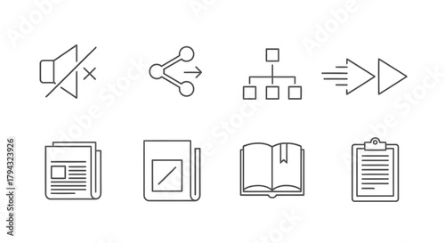 Vector icon set of line icons for communication and information