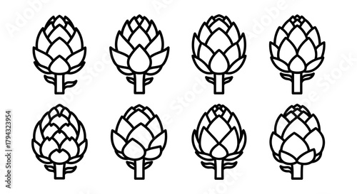 Vector icon eight artichoke icons in outline style