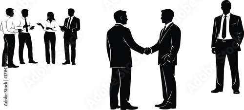 Business people shaking hands and standing in a group handshake