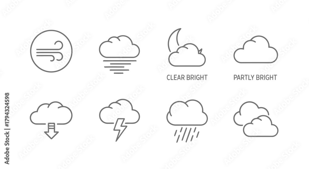 Obraz premium Vector icon set of weather forecast icons