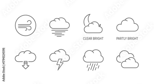 Vector icon set of weather forecast icons
