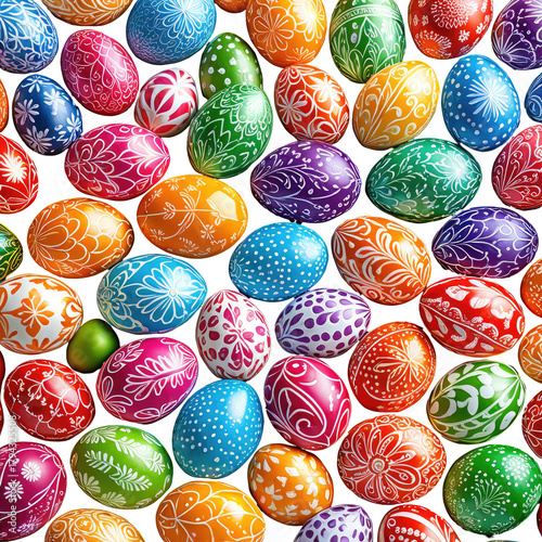 Colorful Easter eggs with floral and swirl patterns filling the frame