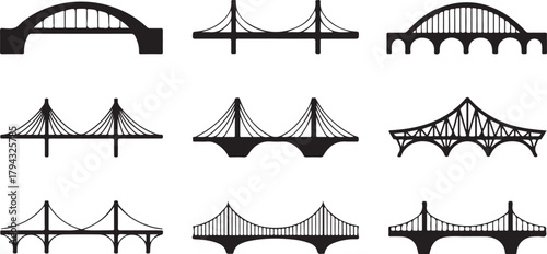 Diverse architectural bridge designs arch bridge suspension bridge