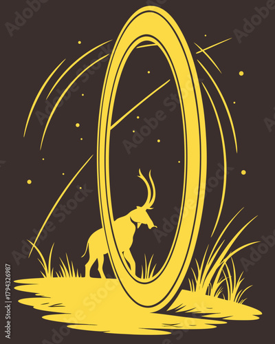 Abstract Bright Gold Circle Frame with Energy Flare and Reflection